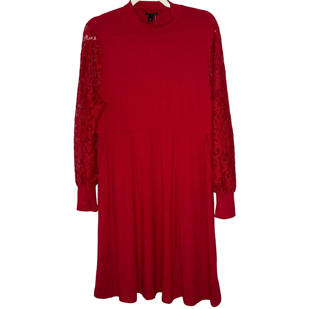 Torrid Red Lace Sleeve Mock Neck Skater Dress Jester Red Size 0X 12 NWT